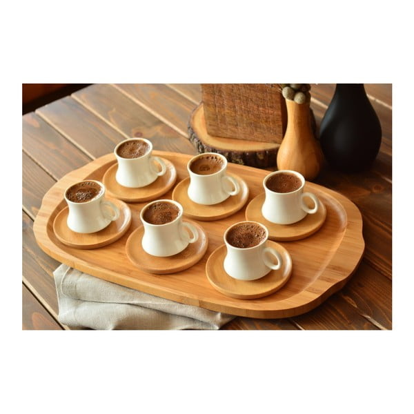 6 porcelianinių puodelių su bambukinėmis lėkštutėmis rinkinys Bambum Largi-image-2