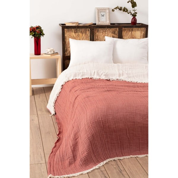 Lovatiesė iš muslino raudonos plytų spalvos dvigulei lovai 230x250 cm – Mijolnir