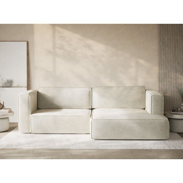 Kreminės spalvos sulankstoma/su sandėliavimo vieta kampinė sofa iš šenilinio audinio (su dešiniuoju kampu/su gultu) Velto – Maison de Rêve-image-1