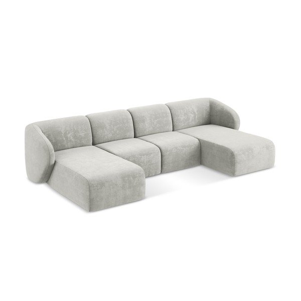 Šviesiai pilkos spalvos kampinė sofa iš šenilinio audinio („U“ formos) Lani – Makamii-image-2
