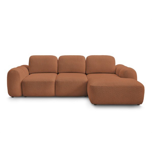 Oranžinės spalvos sulankstoma/su sandėliavimo vieta kampinė sofa iš boucle (su dešiniuoju kampu/su gultu) Montaigne – Bobochic Paris