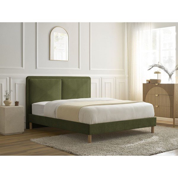 Žalios spalvos iš audinio dvigulė lova audiniu dengta su lovos grotelėmis 140x190 cm Mara – Bobochic Paris-image-2