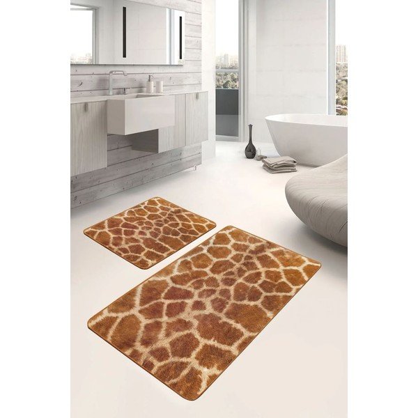 Rudos spalvos iš velveto vonios kilimėliai 2 vnt. 60x100 cm – Mila Home-image-1