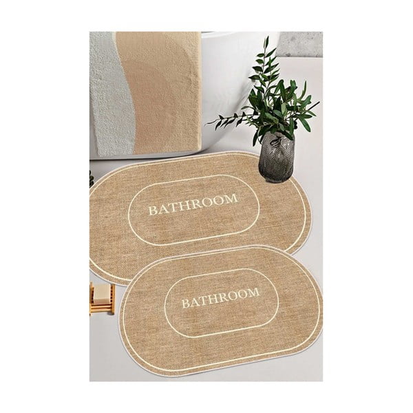 Vonios kilimėliai rudos spalvos/kreminės spalvos 2 vnt. 60x90 cm Jute Look – Mila Home-image-1