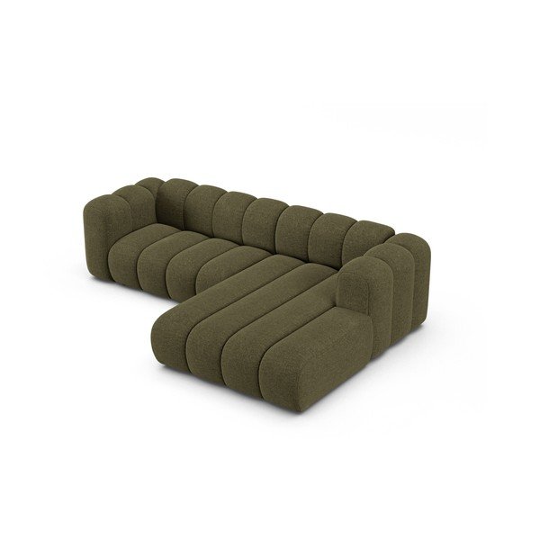 Žalios spalvos kampinė sofa iš šenilinio audinio (su dešiniuoju kampu/su gultu) Lupine – Micadoni -image-2