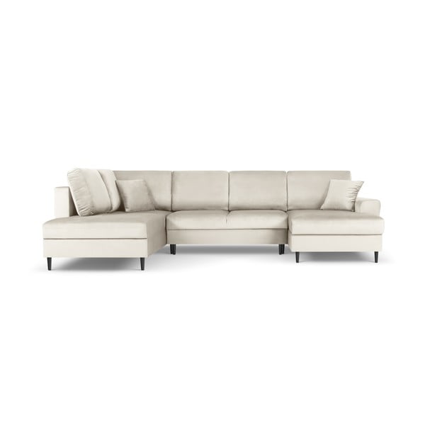 Smėlio spalvos iš velveto sulankstoma/su sandėliavimo vieta kampinė sofa (su kairiuoju kampu/„U“ formos) Kyoto – Cosmopolitan Design