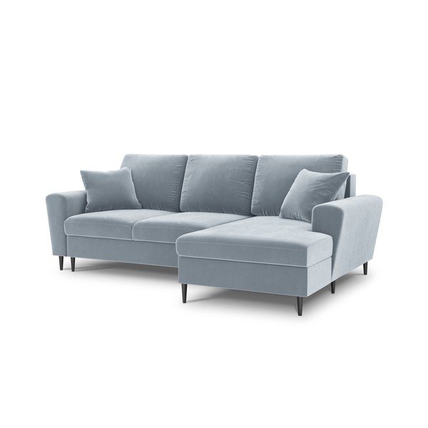 Šviesiai mėlynos spalvos iš velveto sulankstoma/su sandėliavimo vieta kampinė sofa (su dešiniuoju kampu/su gultu) Kyoto – Cosmopolitan Design-image-1
