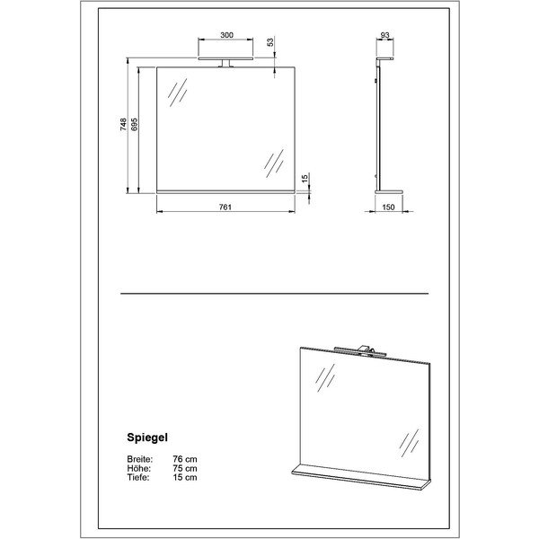Sieninis veidrodis su apšvietimu/su lentyna 76x75 cm – Germania-image-3