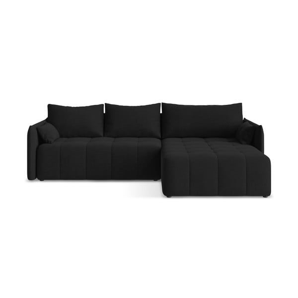 Juodos spalvos sulankstoma/su sandėliavimo vieta kampinė sofa (su dešiniuoju kampu/su gultu) Moku – Makamii