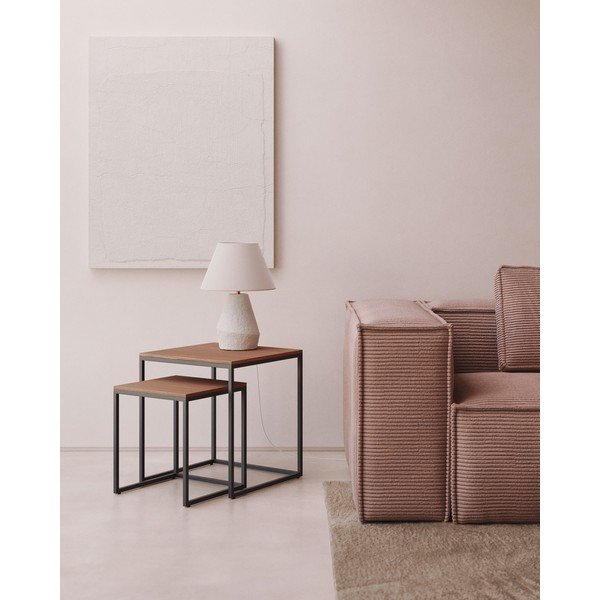 Šoniniai stalai 2 vnt. su riešutmedžio dekoro stalviršiu 45x45 cm Yoana – Kave Home-image-1
