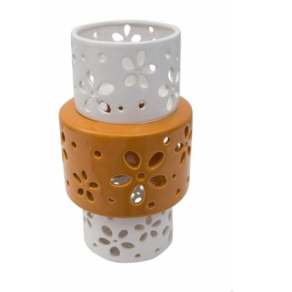 Oranžinės ir baltos spalvos porcelianinė vaza Mauro Ferretti žiedas