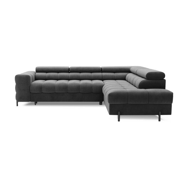 Tamsiai pilkos spalvos iš velveto sulankstoma/su sandėliavimo vieta kampinė sofa (su dešiniuoju kampu/„L“ formos) Ferucce – ELTAP-image-2