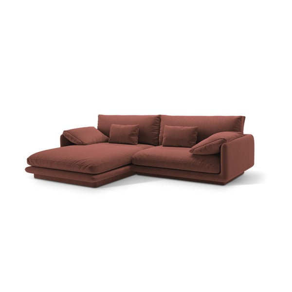 Iš velveto kampinė sofa rožinės spalvos (su kairiuoju kampu/su gultu) Torino – Micadoni -image-1