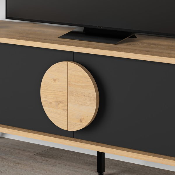 TV spintelė juodos spalvos/natūralios spalvos iš ąžuolo 140x51 cm Vae – Marckeric-image-1