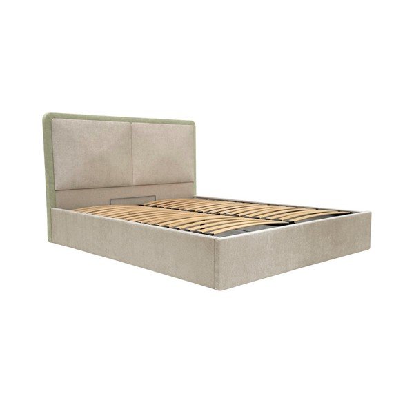 Smėlio spalvos iš audinio dvigulė lova su sandėliavimo vieta su lovos grotelėmis 180x200 cm Mara – Bobochic Paris