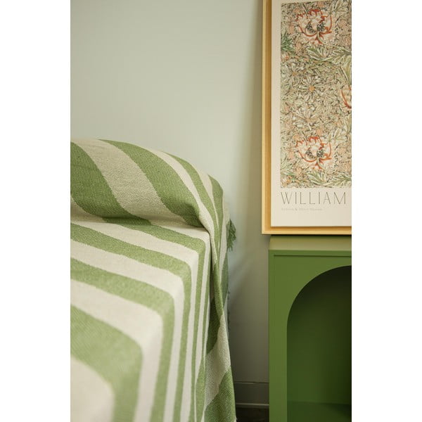 Lovatiesė žalios spalvos/smėlio spalvos dvigulei lovai 240x240 cm Green Lines – Really Nice Things