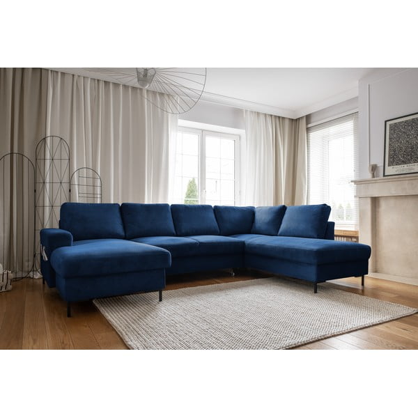 Iš kordinio velveto sulankstoma kampinė sofa tamsiai mėlynos spalvos (su dešiniuoju kampu) Lofty Lilly – Miuform-image-3