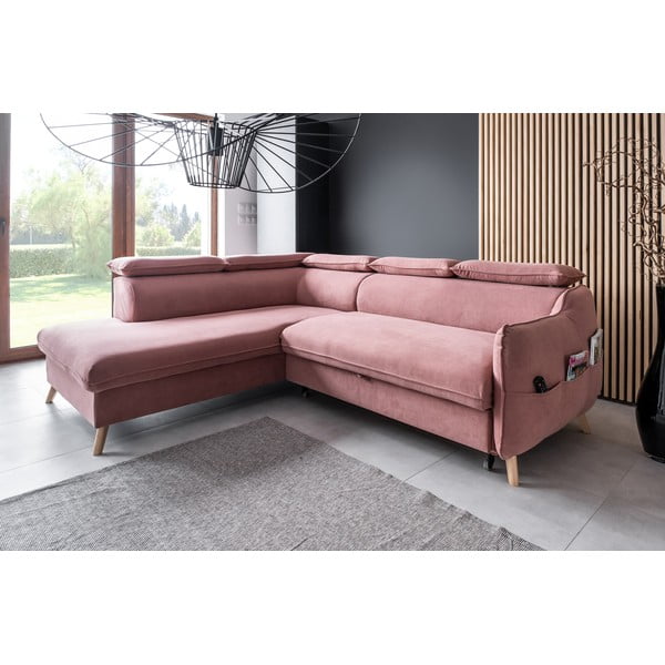 Sulankstoma kampinė sofa iš velveto šviesiai rožinės spalvos (su kairiuoju kampu) Sweet Harmony – Miuform-image-3