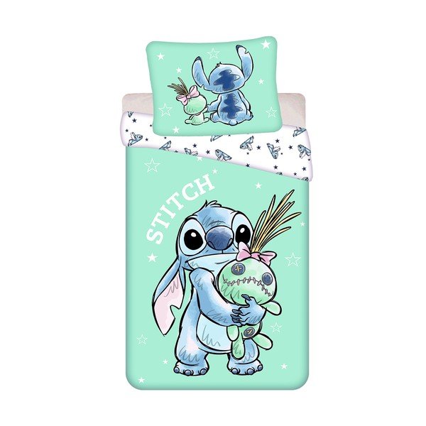 Mėtų spalvos iš medvilnės viengulė vaikiška patalynė 140x200 cm Lilo & Stitch "Buddies" – Jerry Fabrics