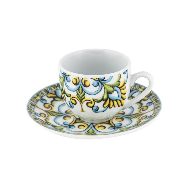 6 porcelianinių puodelių rinkinys su lėkštutėmis Villa Altachiara Caltagirone