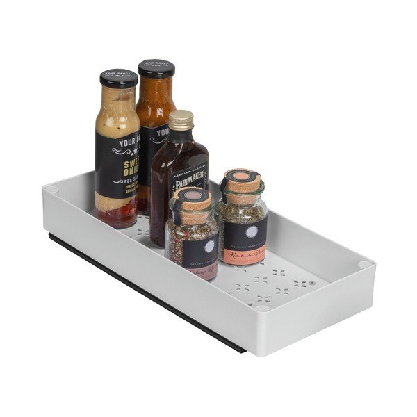 Reguliuojama baltos spalvos iš plastiko papildoma virtuvės lentyna 17x38,5 cm Simon – Wenko