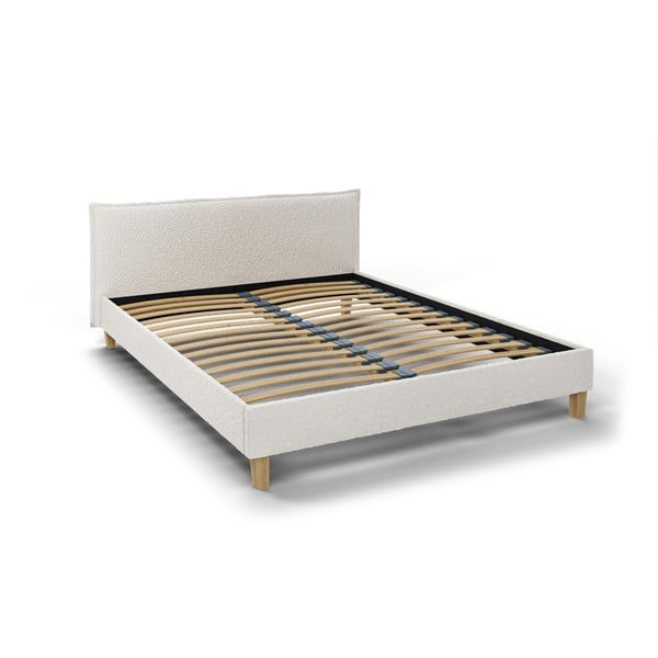 Kreminės spalvos minkšta dvigulė lova su grotelėmis 160x200 cm Tina - Ropez