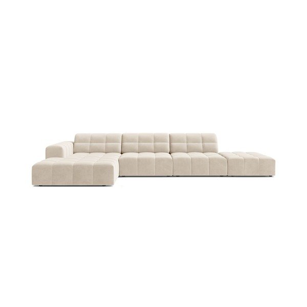 Kreminės spalvos kampinė sofa iš velveto (su kairiuoju kampu/su gultu) Chicago – Cosmopolitan Design