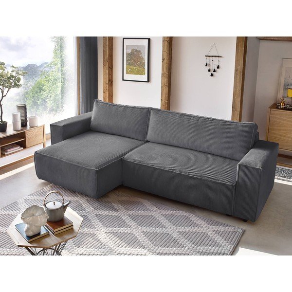 Sulankstoma kampinė sofa tamsiai pilkos spalvos iš kordinio velveto (kintama) Nihad – Bobochic Paris-image-1