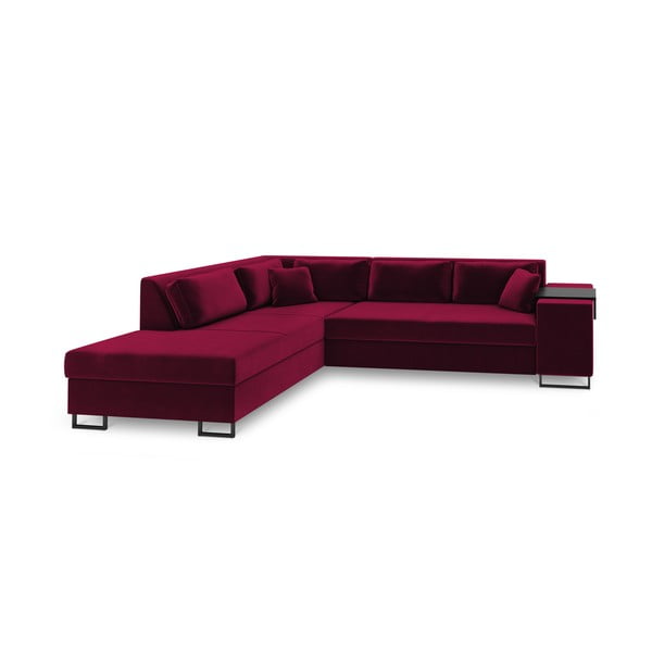 Raudona aksominė kampinė sofa-lova Cosmopolitan Design York, kampas kairėje