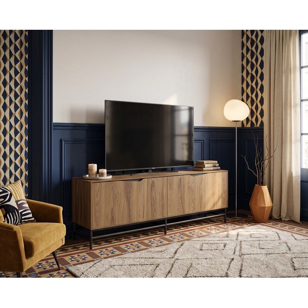 Juodos spalvos/natūralios spalvos TV spintelė iš ąžuolo 150x61x35 cm Aiden – Marckeric-image-1