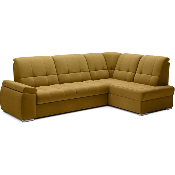 Geltonos spalvos iš velveto sulankstoma/su sandėliavimo vieta kampinė sofa (su dešiniuoju kampu/„L“ formos) Sado – ELTAP-image-2