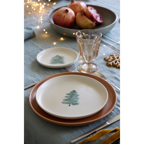 Kreminės spalvos desertinės iš akmens masės lėkštės 4 vnt. su Kalėdų motyvu ø 22 cm Pacifica Christmas Tree – Casafina-image-3