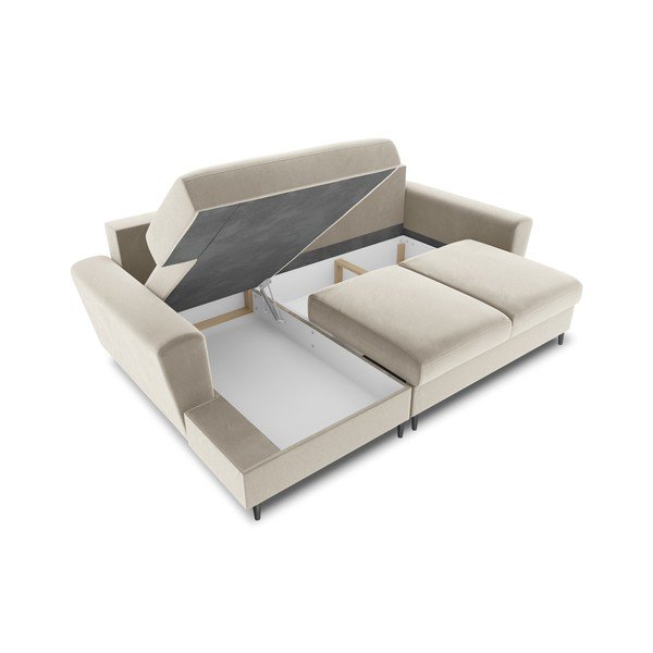 Smėlio spalvos iš velveto sulankstoma/su sandėliavimo vieta kampinė sofa (su kairiuoju kampu/su gultu) Kyoto – Cosmopolitan Design-image-3