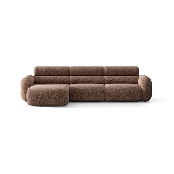 Rudos spalvos kampinė sofa iš šenilinio audinio (su kairiuoju kampu/su gultu) Neo – Micadoni -image-1