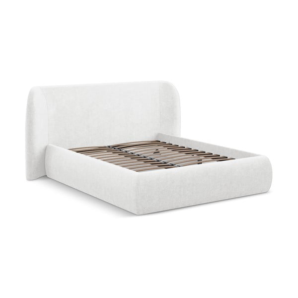 Baltos spalvos dvigulė lova audiniu dengta su sandėliavimo vieta su lovos grotelėmis 180x200 cm Hauke – Makamii