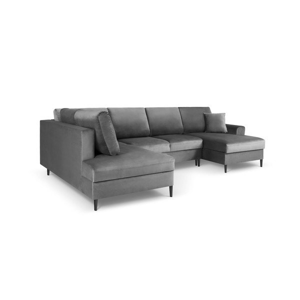 Šviesiai pilkos spalvos iš velveto sulankstoma/su sandėliavimo vieta kampinė sofa (su kairiuoju kampu/„U“ formos) Kyoto – Cosmopolitan Design-image-3