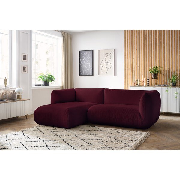 Bordo spalvos velvetinė kampinė sofa (kairysis kampas) Lecomte - Bobochic Paris-image-1