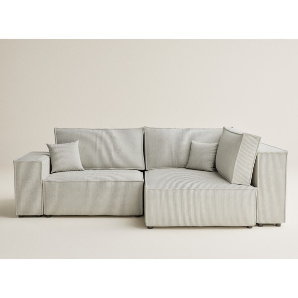 Kreminės spalvos sulankstoma/su sandėliavimo vieta kampinė sofa iš kordinio velveto (su dešiniuoju kampu/„L“ formos) Tonga – Maison de Rêve-image-2