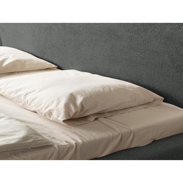 Tamsiai pilkos spalvos dvigulė lova audiniu dengta su lovos grotelėmis 160x200 cm Makana – Makamii-image-1