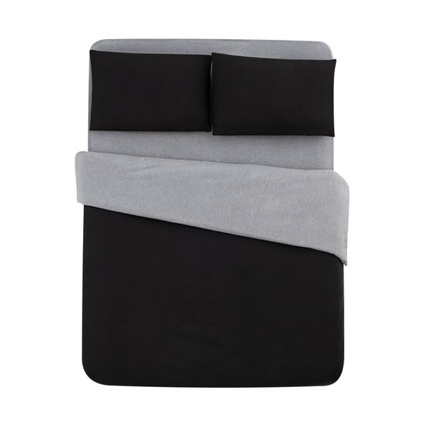 Juodai pilka medvilninė dvigulė paklodė / prailginta paklodė 200x220 cm - Mila Home