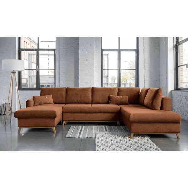 Oranžinės spalvos sofa-lova U formos Miuform Scandic Lagom, dešinysis kampas-image-1