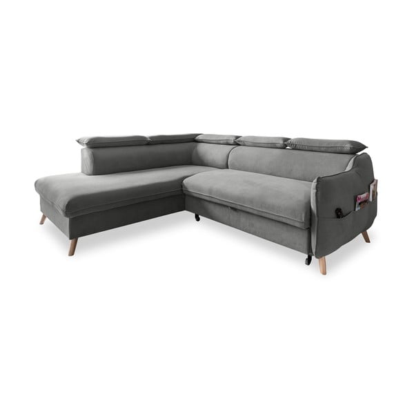 Sulankstoma kampinė sofa iš velveto šviesiai pilkos spalvos (su kairiuoju kampu) Sweet Harmony – Miuform