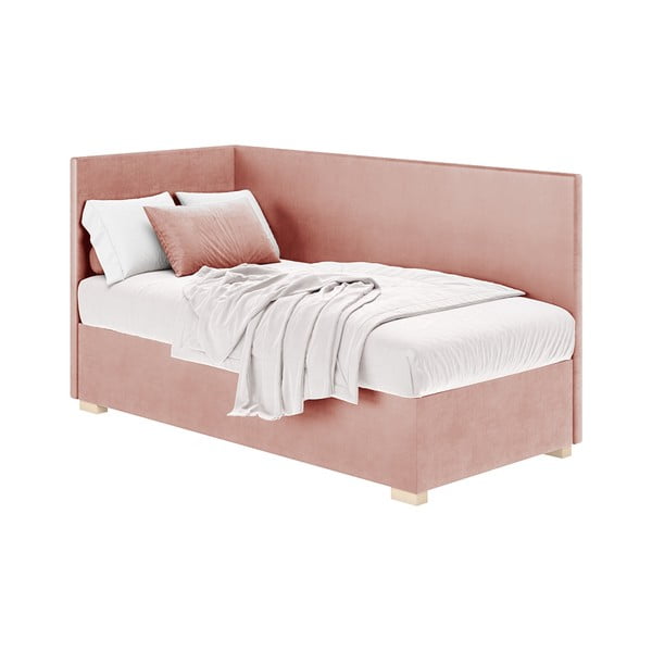 Rožinės spalvos kampinė vaikiška lova su sandėliavimo vieta su čiužiniu  90x200 cm Flexi – Ghado-image-3