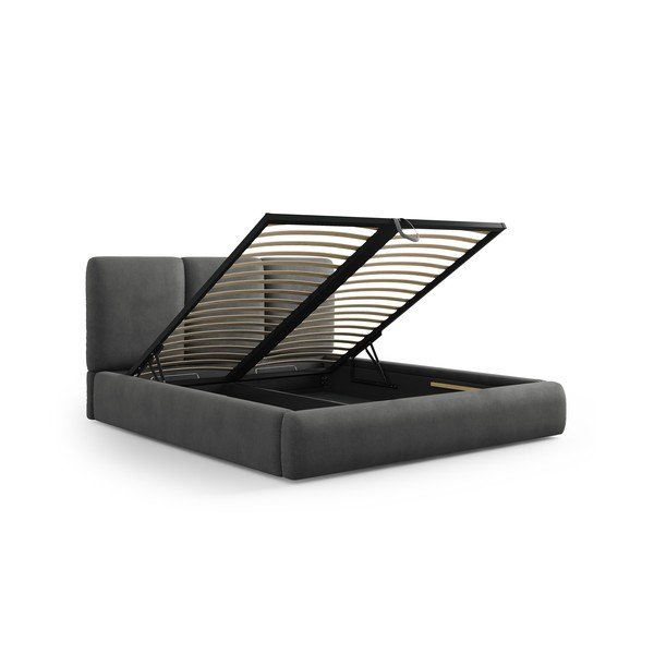 Dvigulė lova pilkos spalvos audiniu dengta su sandėliavimo vieta su lovos grotelėmis 160x200 cm Brody – Mazzini Beds-image-2
