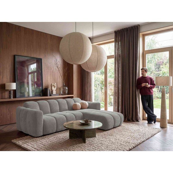 Pilkos spalvos sulankstoma kampinė sofa iš šenilinio audinio (su dešiniuoju kampu) Michell – Miuform-image-1