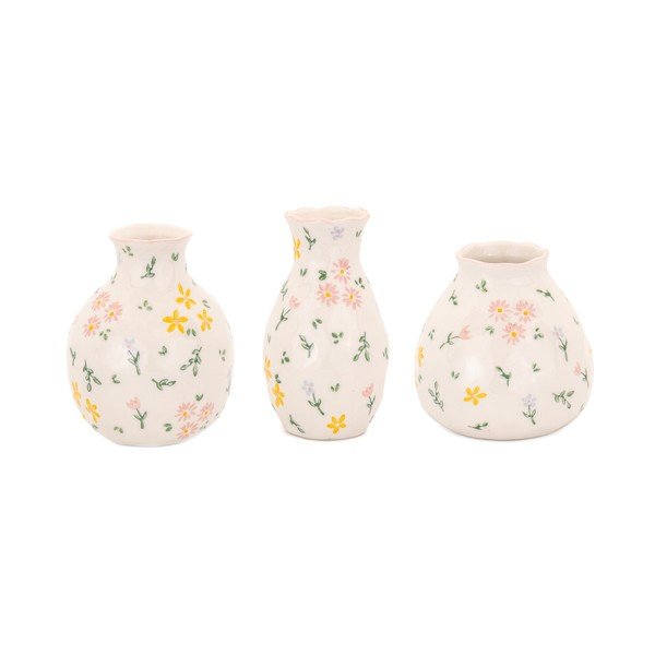 Kreminės spalvos iš akmens masės vazos 3 vnt. (aukštis 10 cm) Ditsy Floral – Sass & Belle