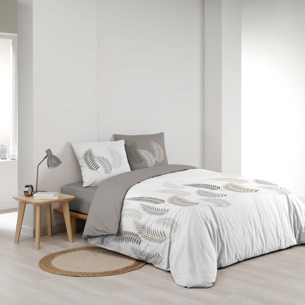 Baltos spalvos/taupe spalvos iš medvilnės dvigulė/itin ilga patalynė 240x220 cm Goyave – douceur d'intérieur-image-2