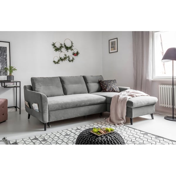 Šviesiai pilka velvetinė kampinė sofa Miuform Stylish Stan, dešinysis kampas-image-3