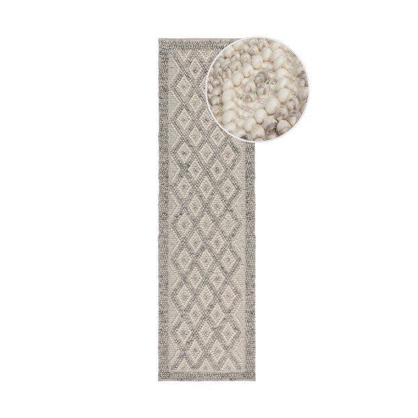 Rankų darbo iš vilnos mišinio kilimas pilkos spalvos 60x230 cm Minerals Diamond – Flair Rugs