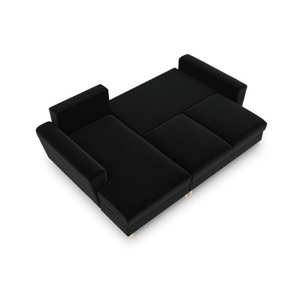 Juodos spalvos iš velveto sulankstoma/su sandėliavimo vieta kampinė sofa (su kairiuoju kampu/su gultu) Kyoto – Cosmopolitan Design-image-2